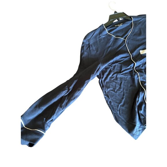 NWT Michael Kors Mens Navy Pajama Top With Contrast Piping Size M luxory comfy - Picture 2 of 6